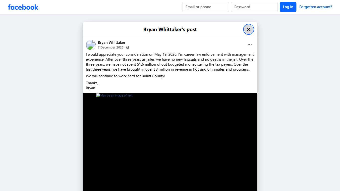Bryan Whittaker - I would appreciate your consideration on... Facebook